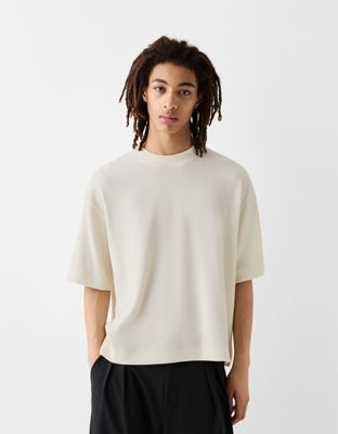 Bershka Collection ribbed boxy t-shirt in white