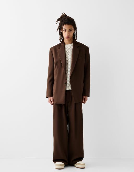 Bershka Collection - Skræddersyede bukser med vide ben i brun, 2 af 5