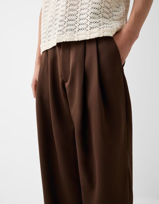Bershka Collection - Skræddersyede bukser med vide ben i brun, 3 af 5
