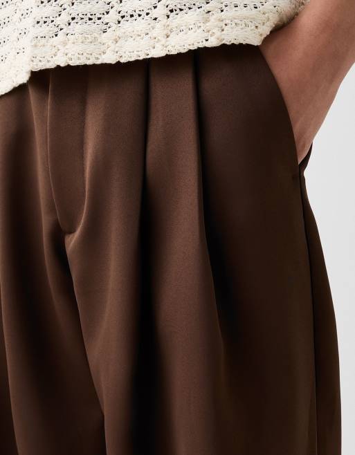 Bershka Collection - Skræddersyede bukser med vide ben i brun, 5 af 5