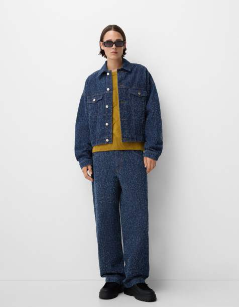 Bershka Collection textured denim co-ord jeans in blue - view 1