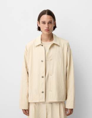 Bershka Collection textured long sleeve shirt co-ord in ecru-Neutral