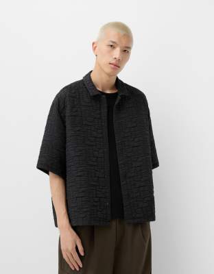 Bershka Collection textured shirt in black