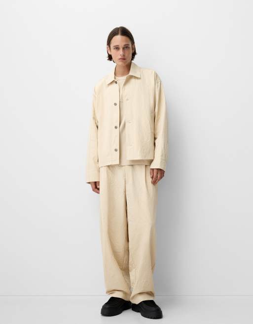 Bershka Collection textured tailored pants in ecru (part of a set) 