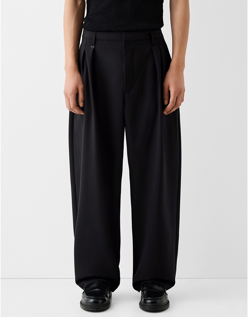 Bershka Collection wide tailored trouser in black