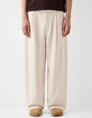 Bershka Collection wide tailored trouser in ecru