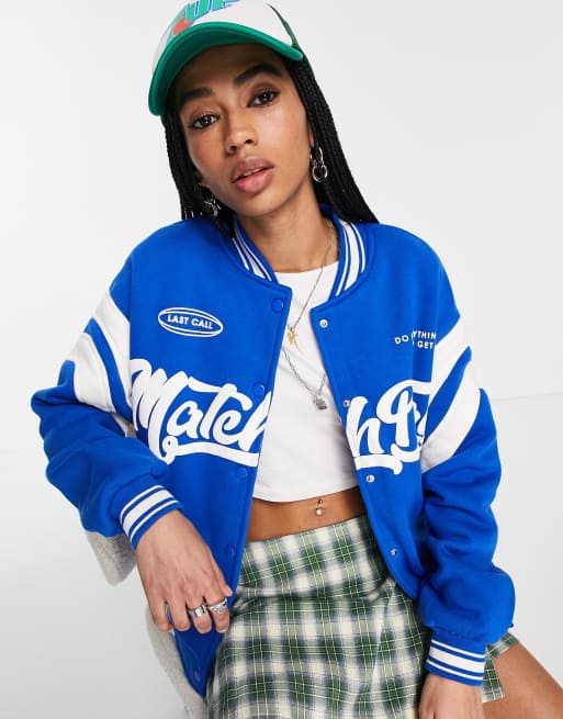 Bershka – College-Jacke mit Oversize-Schnitt in leuchtendem Blau 