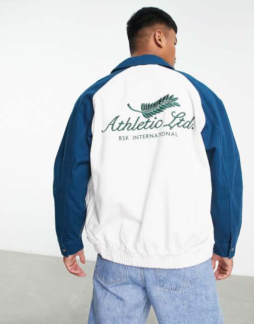 Bershka collegiate jacket in navy