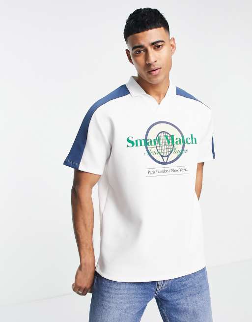 Bershka collegiate polo shirt in white