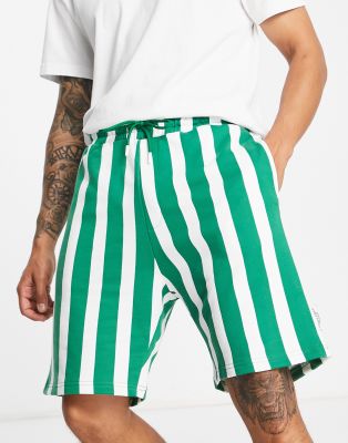Bershka collegiate shorts in green stripe (part of a set)