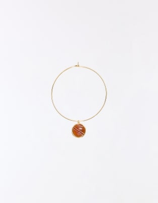 Bershka - Collier à pendentif pierre - Doré