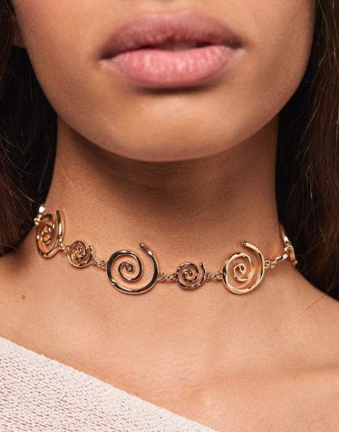 Bershka - Collier ras de cou à spirales - Doré - view 1