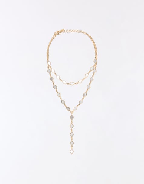 Bershka - Collier style lariat effet miroir - Doré - view 1