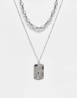 Bershka - Colliers en chaîne et collier à pendentif plaque d'identité - Argenté 