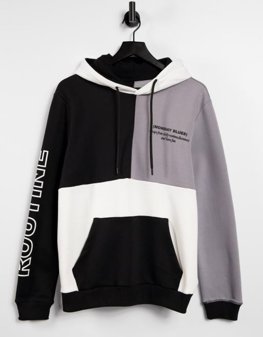 Black color block online hoodie