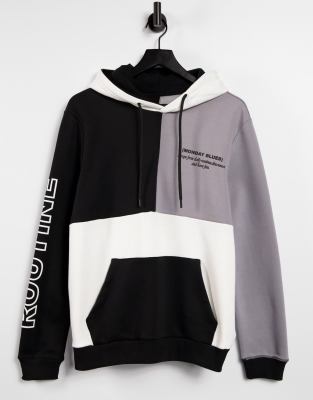 Bershka color block hoodie in black | ASOS