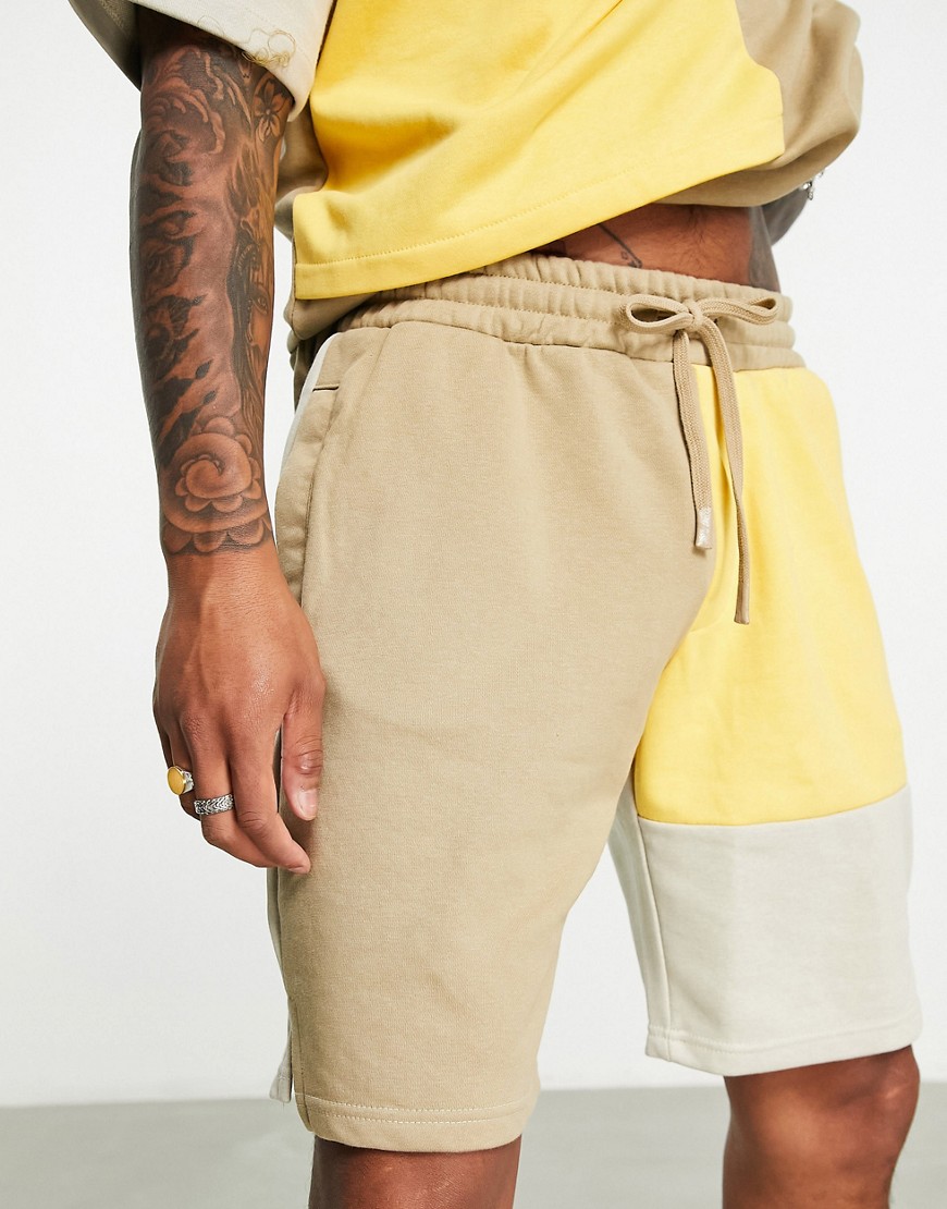 Bershka color block shorts in brown - part of a set