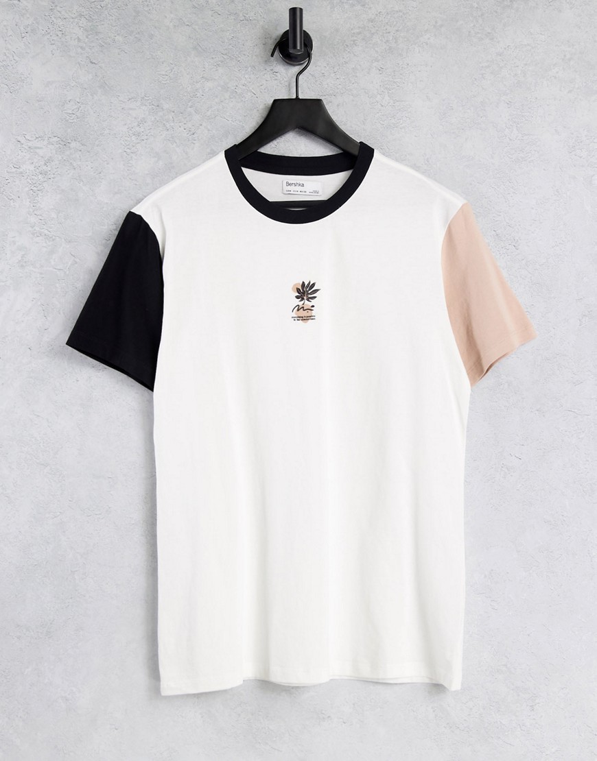 Bershka color block sleeve t-shirt-Neutral