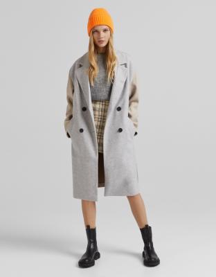 Bershka tailored double breasted coat in ecru