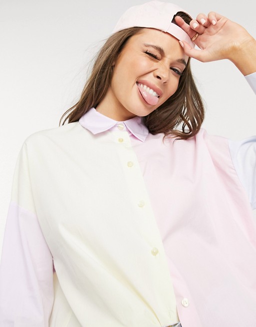 Bershka colour block oversized shirt in multi