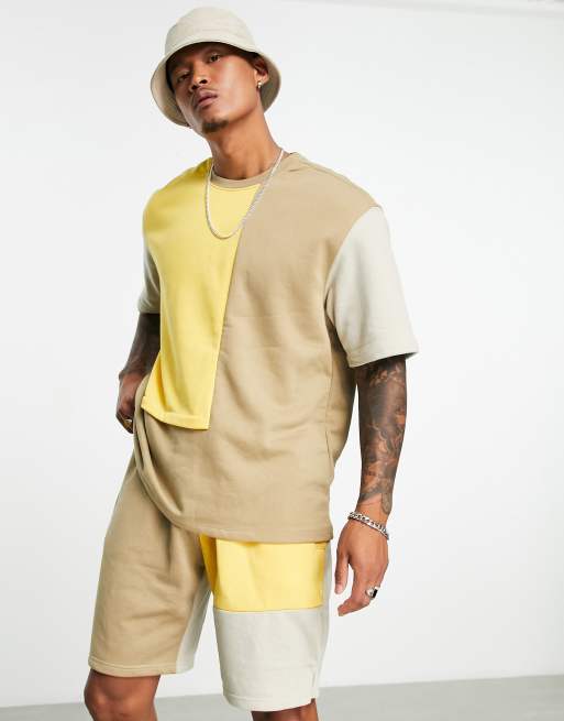 Bershka colour block shorts co ord in brown, 4 of 4