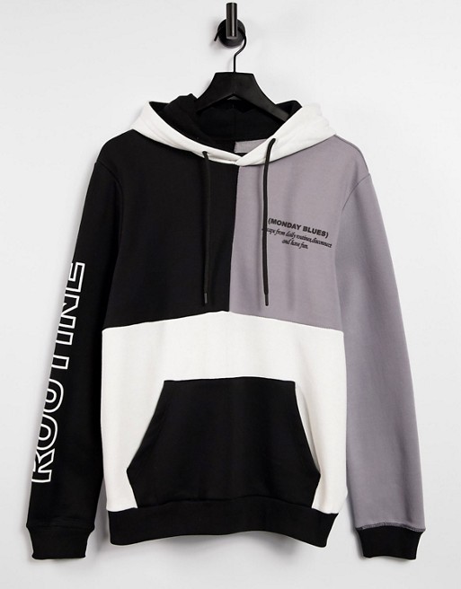 Bershka colourblock hoodie in black