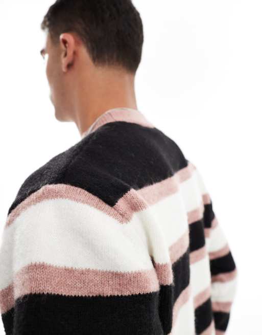 Bershka coloured stripe knitted jumper in pink ASOS