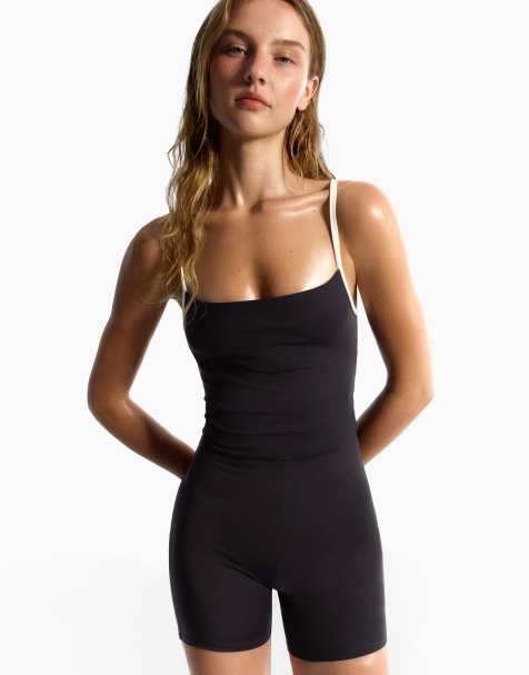 Bershka - Combinaison courte à bretelles contrastantes - Noir - view 1