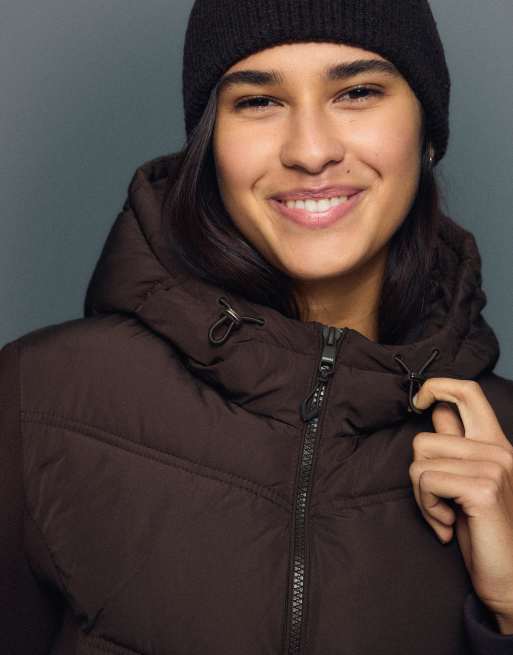 Bershka - Combined - Brun jakke i neoprenlignende materiale med hætte, 2 af 4