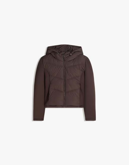 Bershka – Combined – Kapuzenjacke in Braun mit Neopren-Optik, 3 von 4