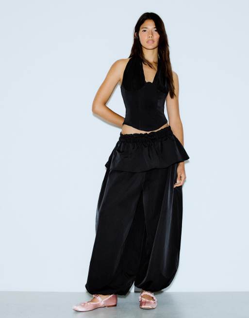 Bershka Combined tulle corset top in black, 2 of 5
