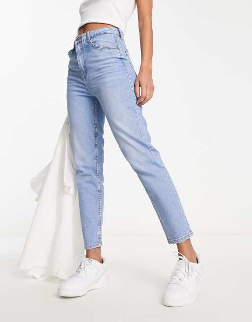 Bershka comfort fit mom Print jean in light blue