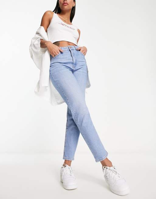 Bershka comfort fit mom jeans in light blue