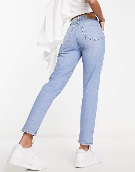 Bershka comfort fit mom jeans in light blue