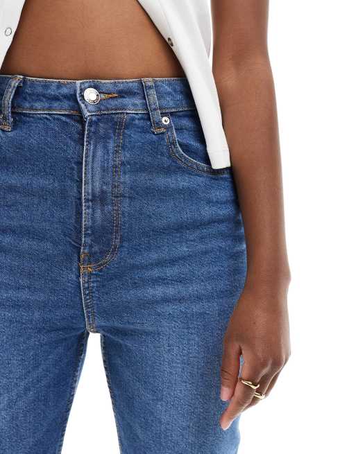 Bershka high waist ankle length skinny jean in mid blue