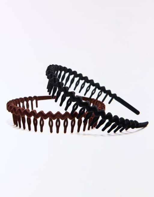 Bershka confezione da 2 cerchietti zig-zag neri, 2 di 4