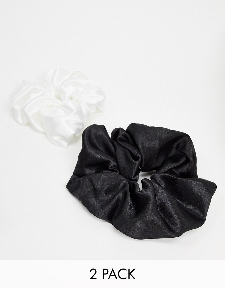 Bershka - Confezione da 2 elastici per capelli oversize in raso bianco e nero-Multicolore