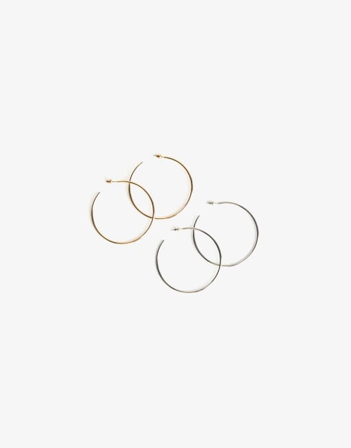 Bershka - Confezione da 2 paia di orecchini a cerchio color oro