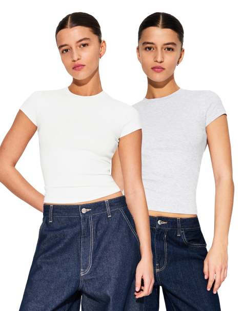 Bershka - Confezione da 2 T-shirt a maniche corte con scollo rotondo nera e grigia - view 1