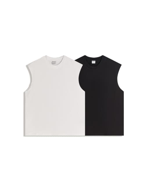 Bershka - Confezione da 2 T-shirt senza maniche bianche, 4 di 4