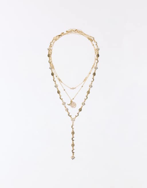 Bershka - Confezione da 3 collane con ciondolo color oro