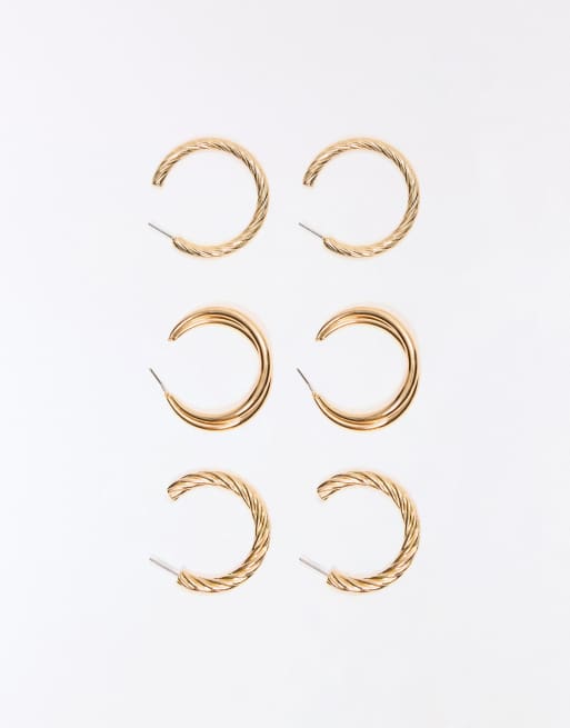 Bershka - Confezione da 3 orecchini a cerchio intrecciati color oro