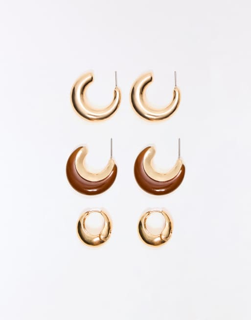 Bershka - Confezione da 3 orecchini marroni effetto resina, 3 di 3