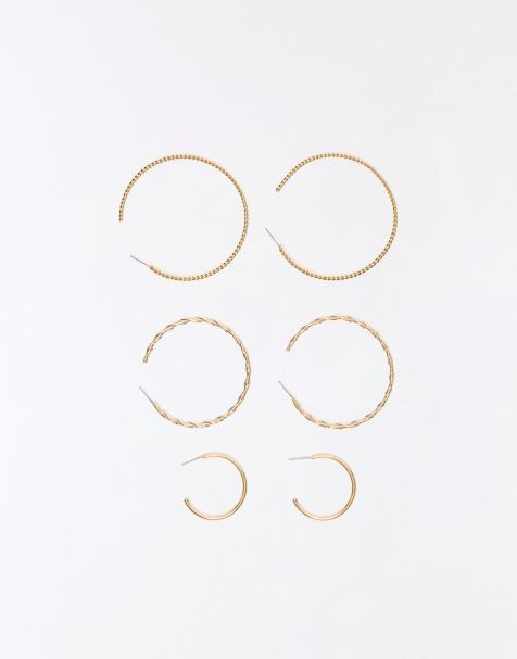 Bershka - Confezione da 3 paia di orecchini a cerchio color oro - view 1