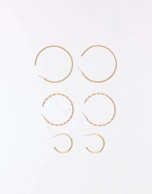 Bershka - Confezione da 3 paia di orecchini a cerchio color oro