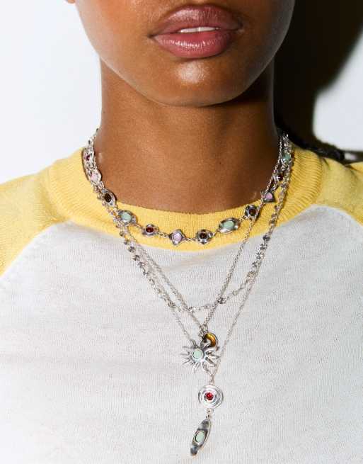 Bershka confezione da 4 collane con pietre color argento, 2 di 5