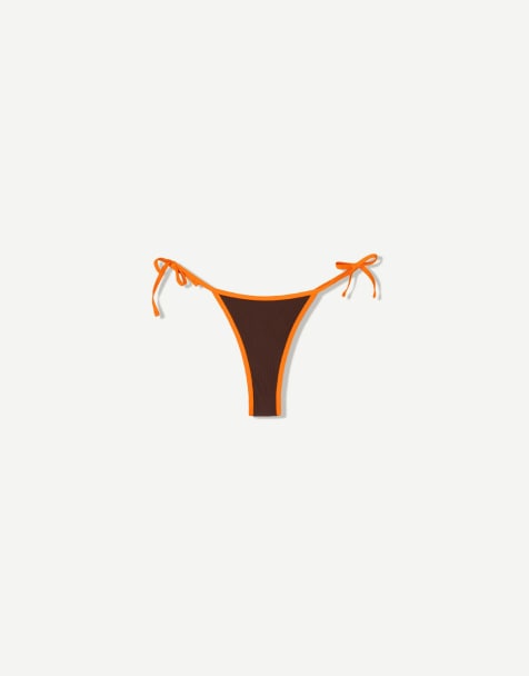 Bershka contrast bikini bottoms in brown - view 1