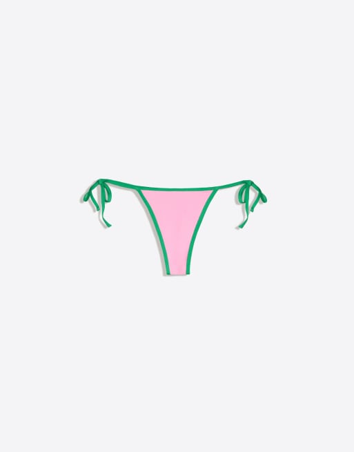 Bershka Contrast bikini thong in pink, 3 of 3