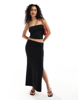 Shop Bershka Contrast Bow Trim Midi Skirt In Black