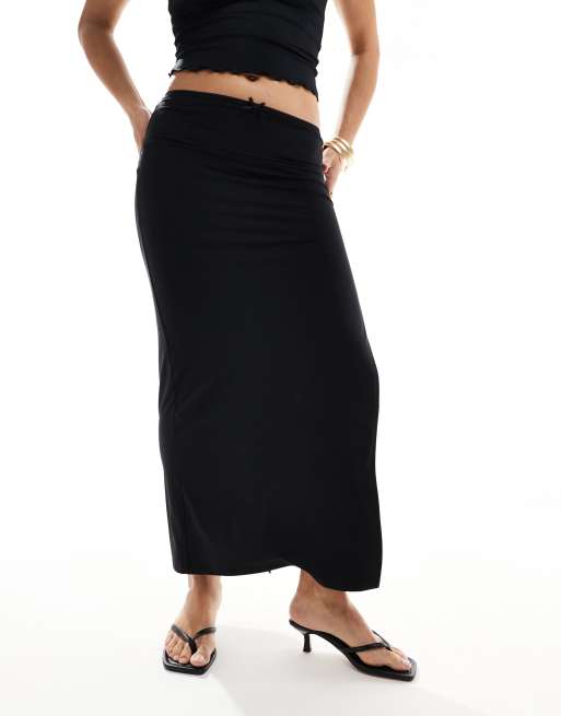Bershka contrast bow trim midi skirt in black & white